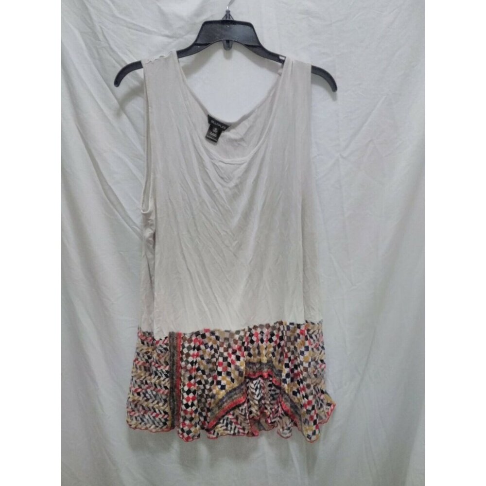 Multiples Off-White Tank Top Tunic Red Black White Yellow Checked 1X